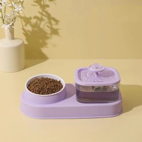 Cat Water Dispenser and Feeding Bowl 2-in-1, Dry and wet separation automatic water dispenser Sturdy cat feeding bowl Cat and dog feeding supplies eas (Color: Purple)