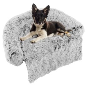 Gray Plush Calming Dog Couch Bed with Anti-Slip Bottom (size: M)