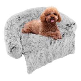 Gray Plush Calming Dog Couch Bed with Anti-Slip Bottom (size: S)