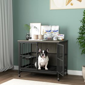 Modern Kennel Dogs room up to 60 LB, Dog crate furniture with Multi-Purpose Rremovable Ttray, Double-Door Dog House, lift Panel, 360 Degree Rotation - (Color: Antique Gray)