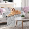 Gray Plush Calming Dog Couch Bed with Anti-Slip Bottom